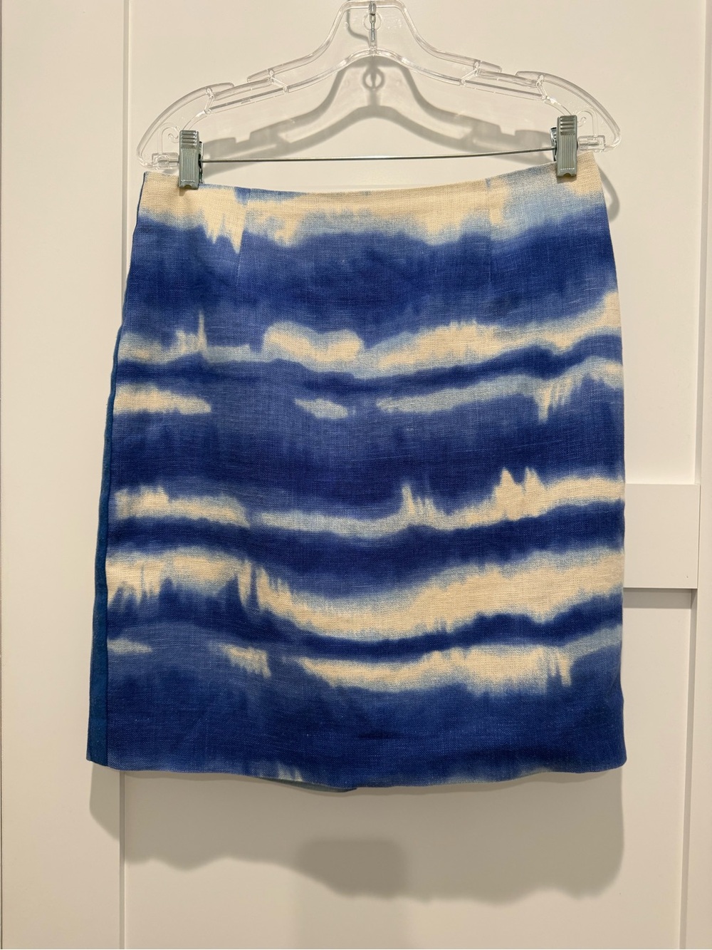 WORTH 100% Linen Blue White Watercolor Tie Dye Skirt Size 8